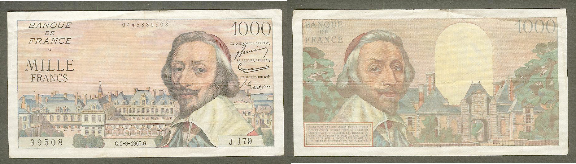 1000 Francs RICHELIEU FRANCE 1.9.1955 TTB